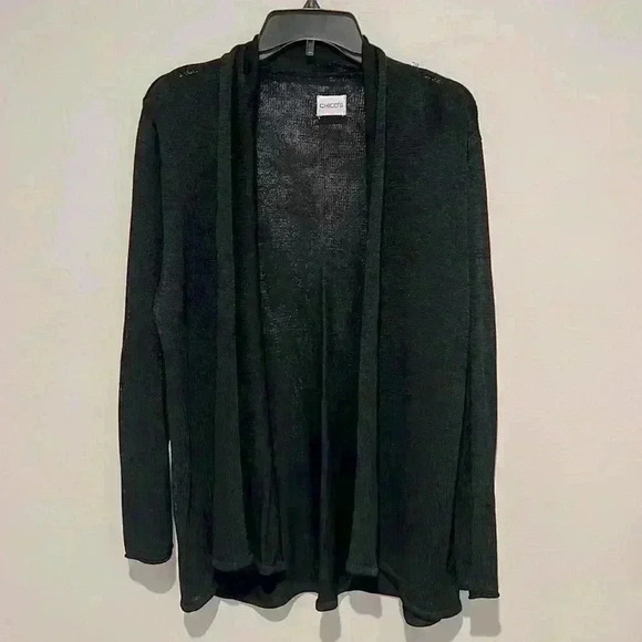 Chicos Womens Open Front Black Knit Cardigan Heavy Weight Chicos Size 2 Large - Picture 1 of 6